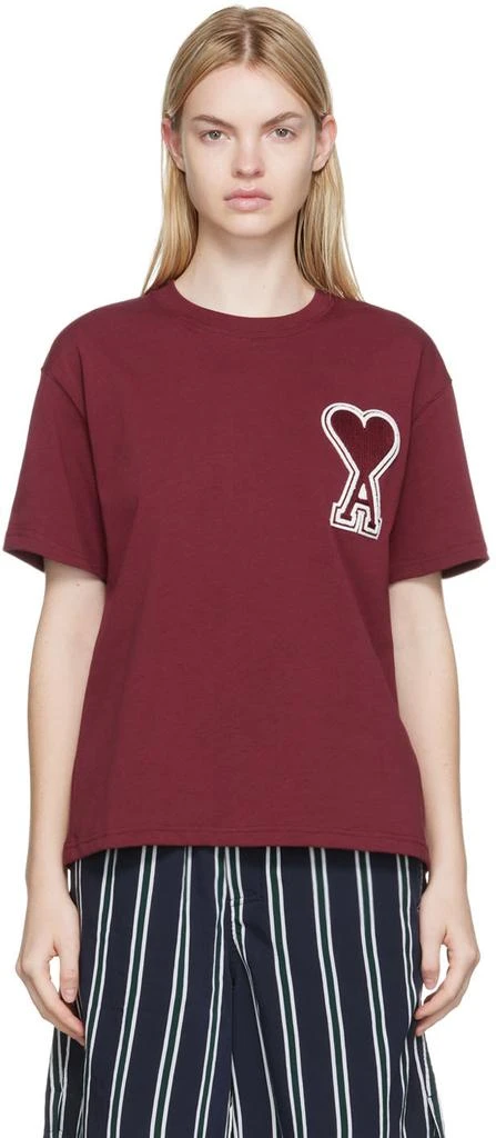 商品AMI|SSENSE Exclusive Burgundy Cotton T-Shirt,价格¥1295,第1张图片