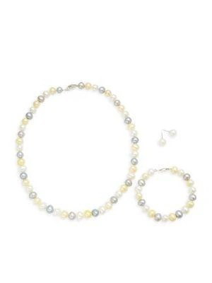 商品BELPEARL|3-Piece Sterling Silver 8-9mm Multicolored Semi Round Cultured Freshwater Pearl Collar Necklace, Bracelet & Stud Earrings Set,价格¥828,第1张图片