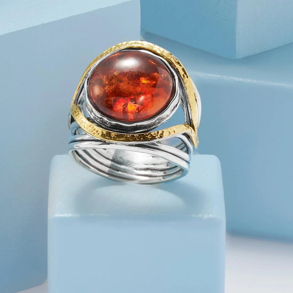 商品Ross-Simons|Amber Cabochon Ring in Sterling Silver With 14kt Yellow Gold,价格¥2001,第4张图片详细描述