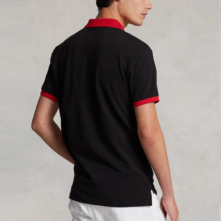 商品[国内直发] Ralph Lauren|SS23 条纹边饰Logo刺绣休闲短袖Polo衫 男款 黑色,价格¥781,第5张图片详细描述