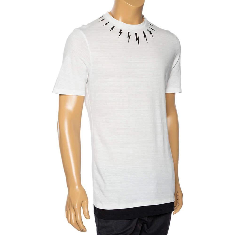 商品[二手商品] Neil Barrett|Neil Barrett White Lightening Bolt Printed Cotton Short Sleeve T-Shirt S,价格¥813,第2张图片详细描述