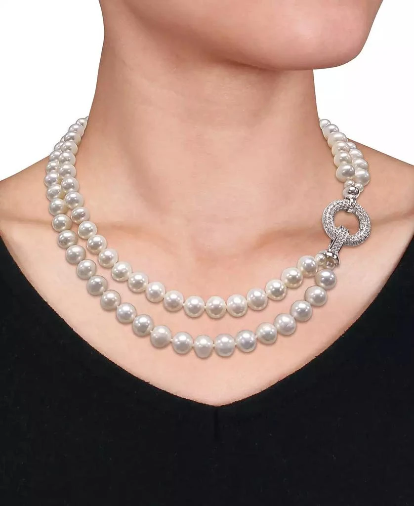 商品Macy's|Cultured Freshwater Pearl (7 - 8mm) & Cubic Zirconia Double Strand 17" Collar Necklace,价格¥1724,第2张图片详细描述