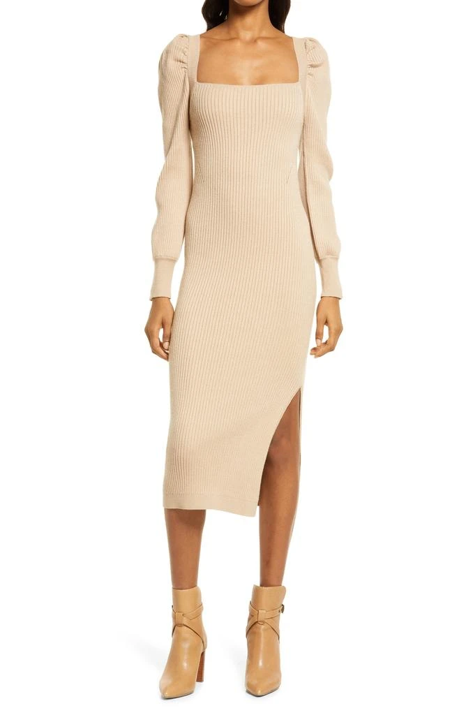 商品Charles Henry|Square Neck Tie Back Puff Long Sleeve Sweater Dress,价格¥183,第1张图片
