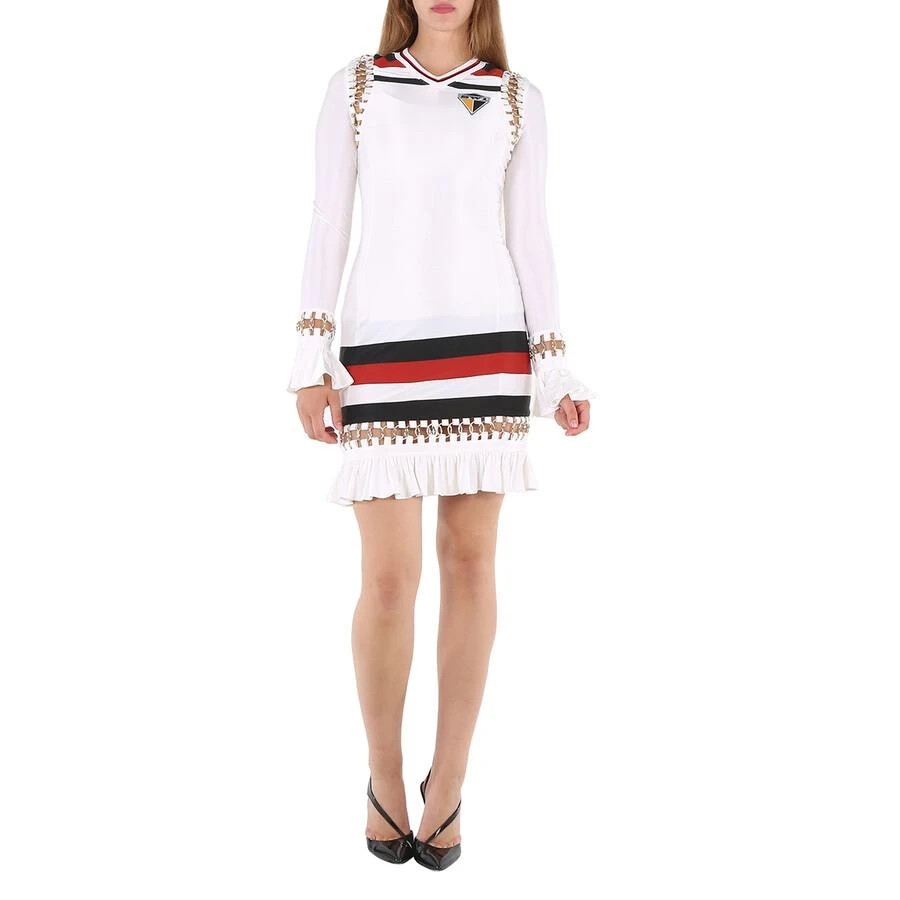 商品Burberry|White Ring-pierced Striped Stretch Jersey Mini Dress,价格¥2210,第1张图片