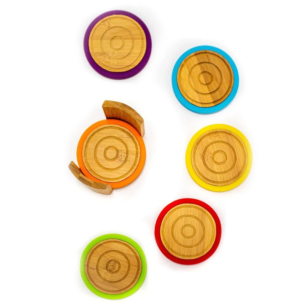 商品BergHOFF|Bamboo 6pc Coaster Set with Silicone Rims,价格¥227,第2张图片详细描述