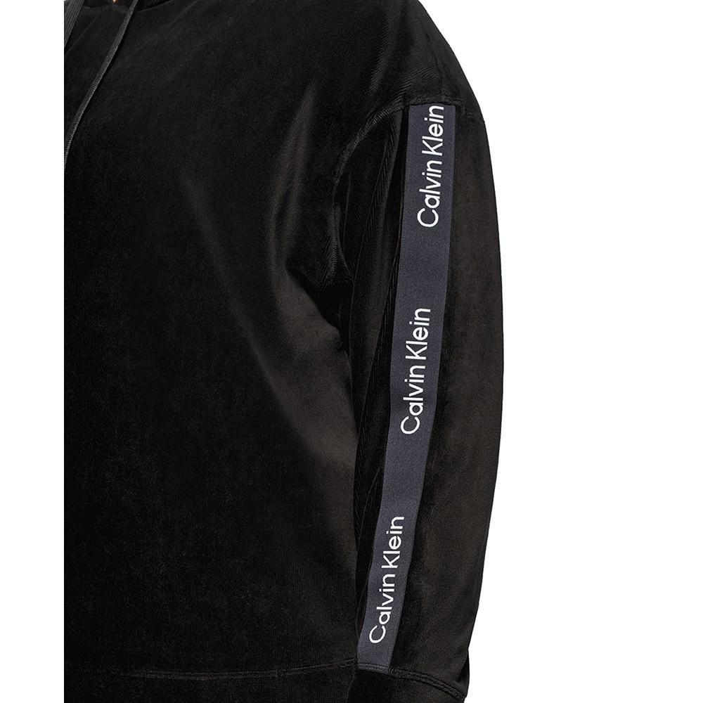 商品Calvin Klein|Plus Size Logo Tape Velour Hooded Sweatshirt,价格¥299,第6张图片详细描述