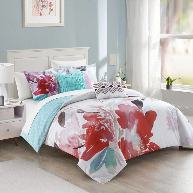 商品Chic Home Design|Waldorf 9 Piece Reversible Comforter Set Floral Watercolor Design Bed In A Bag Bedding KING,价格¥1122,第2张图片详细描述