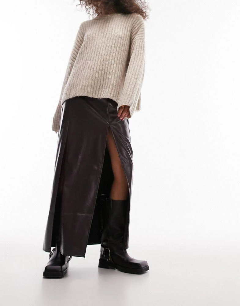 商品Topshop|Topshop vinyl double split midi skirt in chocolate,价格¥164,第2张图片详细描述