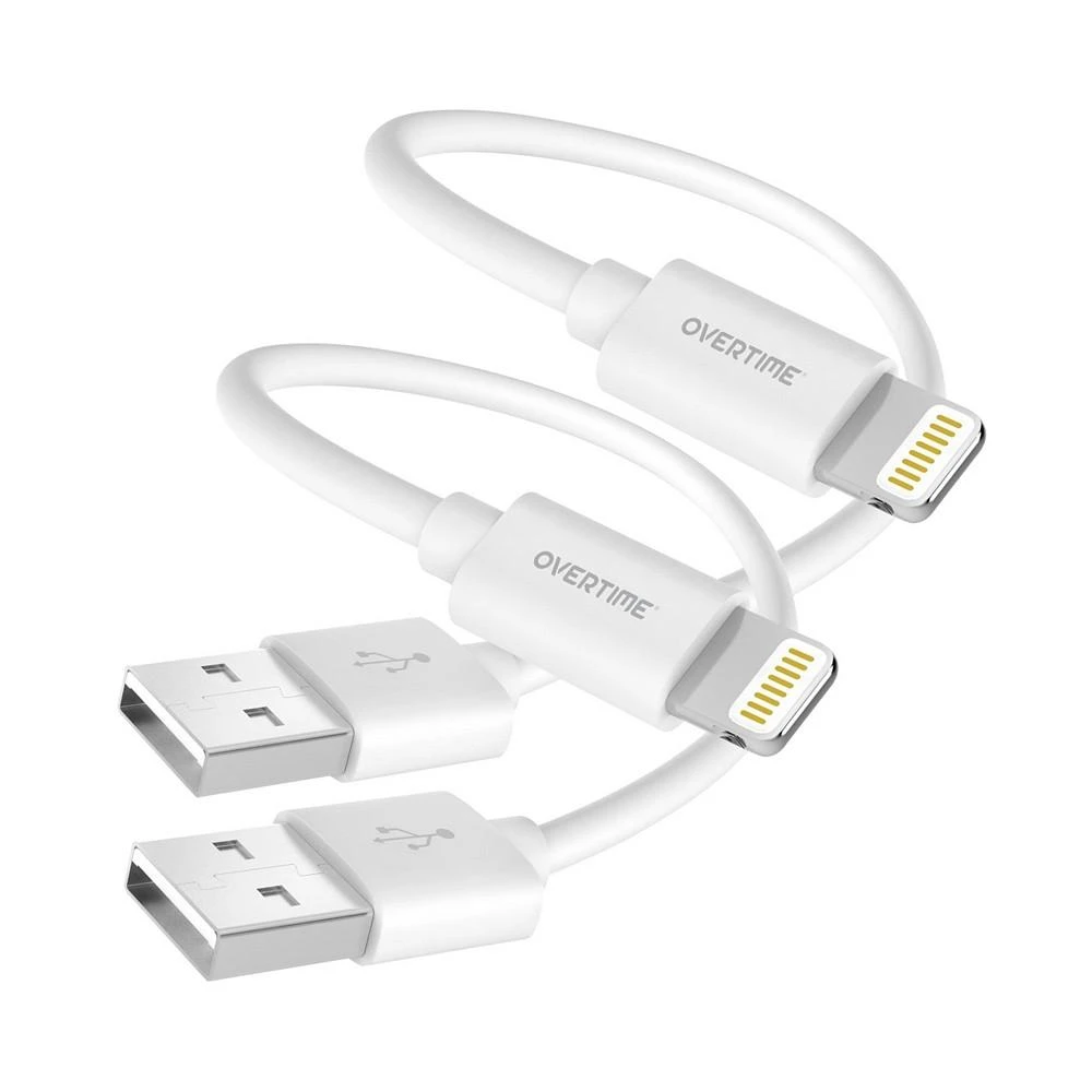 商品Overtime|Apple MFi Certified iPhone 11/XR/SE/10/8 1ft Charging Cable | USB to Lightning Cable for iPhone - White (2-Pack),价格¥134,第1张图片