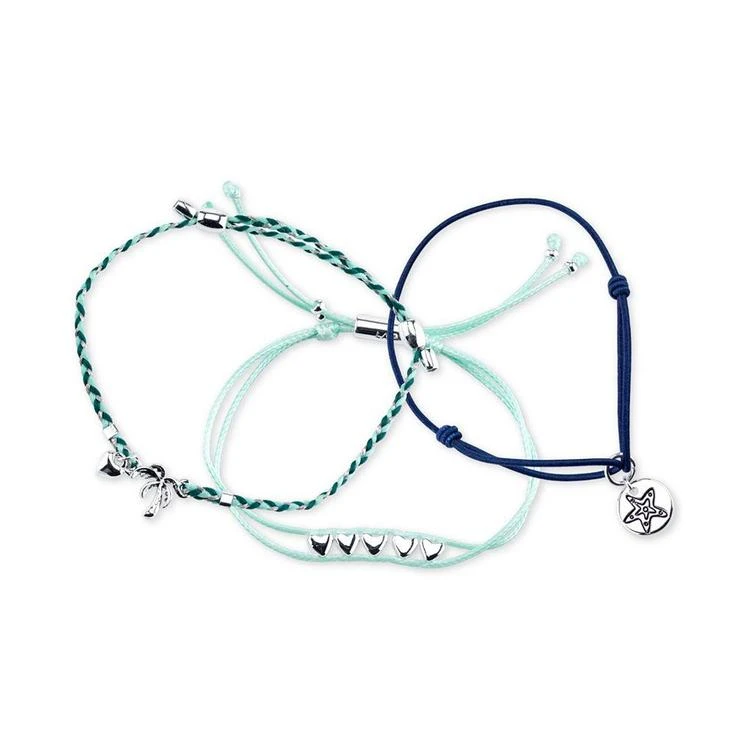 商品Unwritten|3-Pc. Set Green and Blue Cord Adjustable Charm Bracelets in Silver-Plate,价格¥105,第3张图片详细描述