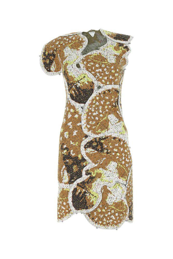 Bottega Veneta Mushroom Patchwork Short-Sleeve Dress商品第1张图片规格展示
