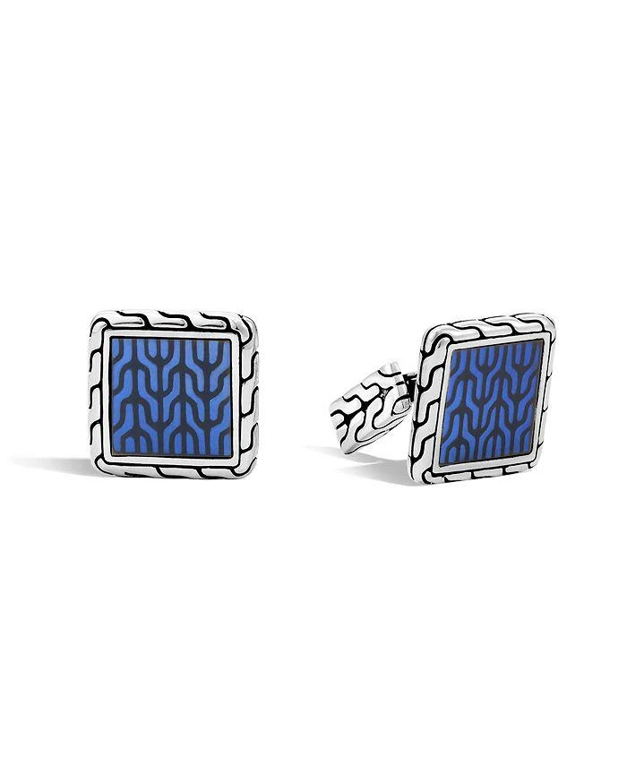 商品John Hardy|John Hardy Classic Chain Sterling Silver Enamel Square Cufflinks with Transparent Blue Enamel,价格¥3367,第1张图片