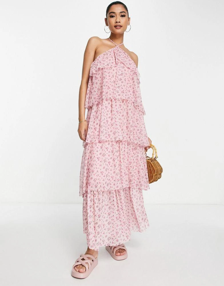 商品River Island|River Island halter ruffle mini dress in light pink,价格¥415,第1张图片