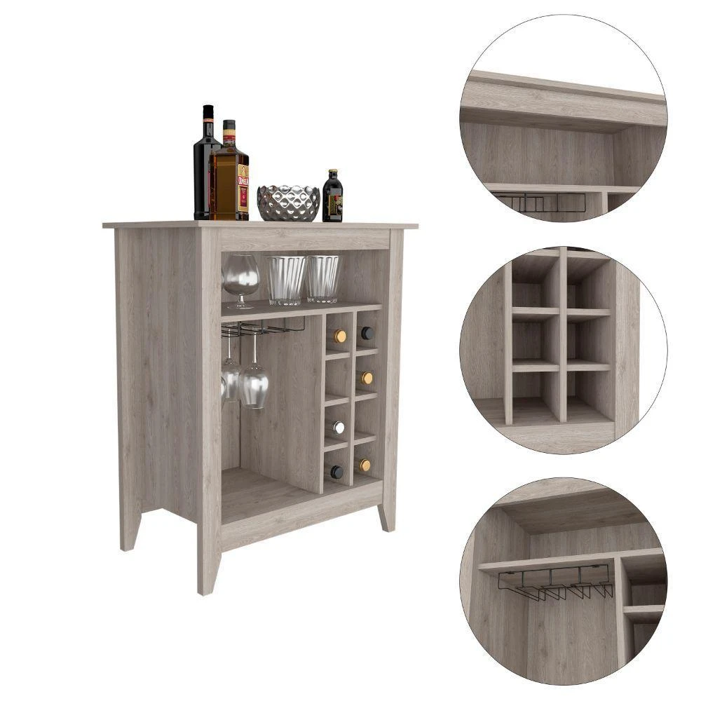 商品Depot E-Shop|DEPOT E-SHOP Mojito Bar Cabinet, Six Wine Cubbies, One Open Drawer, One Open Shelf, Countertop-Light Grey, For Living Room,价格¥1539,第3张图片详细描述