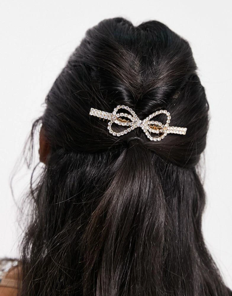 商品True Decadence|True Decadence occasion hair comb in gold with crystal bow,价格¥89,第3张图片详细描述