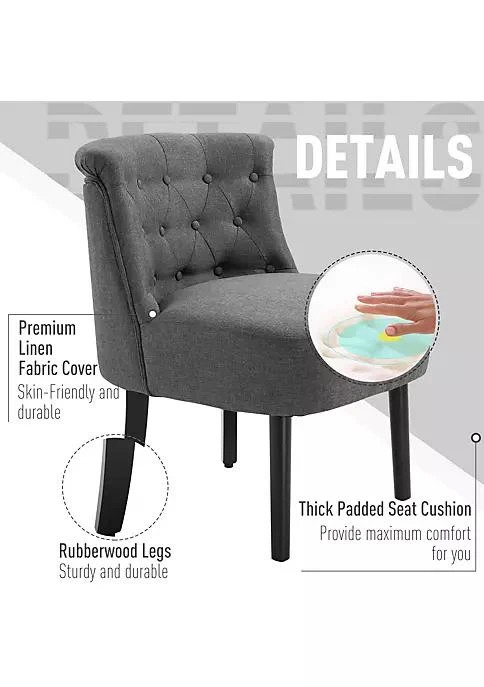 商品HOMCOM|Modern Accent Leisure Chair With Mid Back Button Tufted Upholstered Fabric And Wooden Legs For Living Room And Bedroom Grey,价格¥1198,第4张图片详细描述