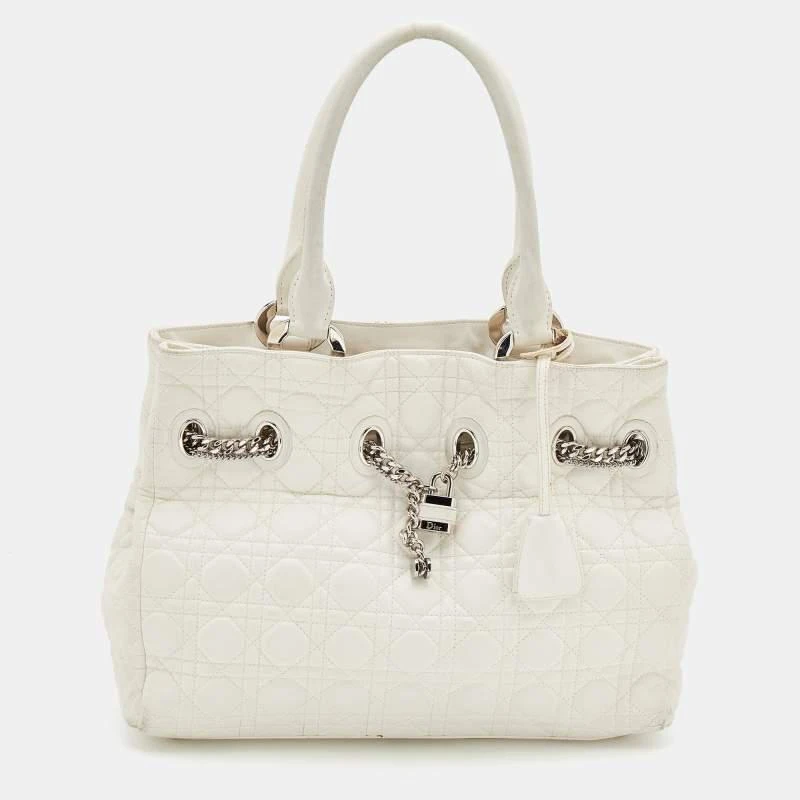 商品[二手商品] Dior|Dior White Cannage Leather Chri Chri Tote,价格¥3163,第1张图片