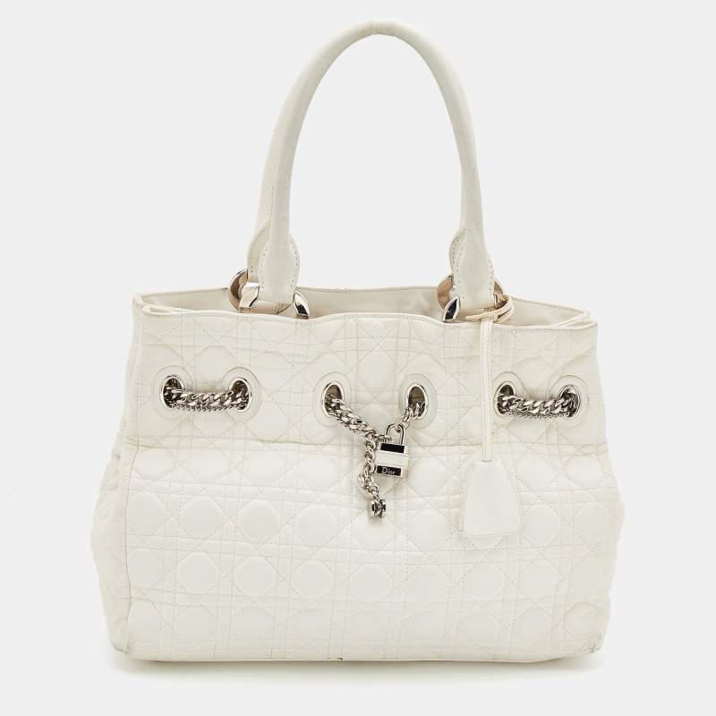 商品[二手商品] Dior|Dior White Cannage Leather Chri Chri Tote,价格¥4707,第1张图片