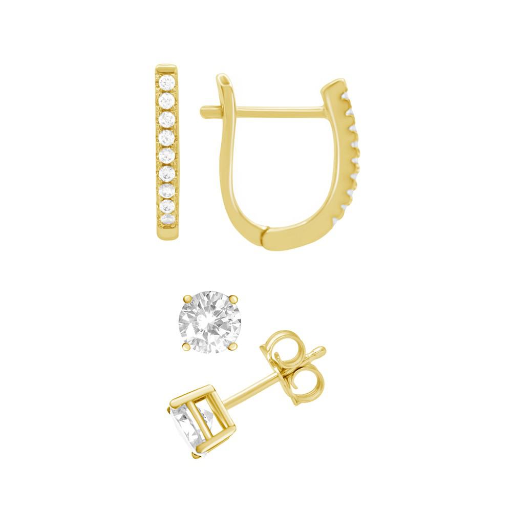 High Polished Duo Hoop Stud Set, Gold Plate and Silver Plate商品第1张图片规格展示
