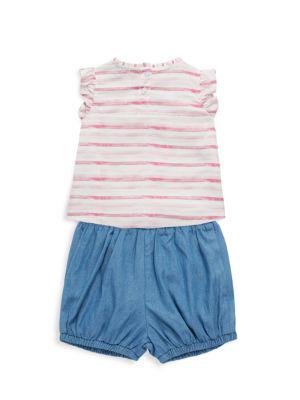 Baby Girl's 2-Piece Striped Top & Denim Shorts Set商品第2张图片规格展示