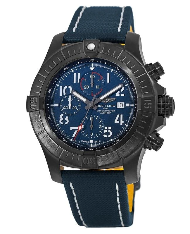 商品BREITLING|Breitling Super Avenger Chronograph 48 Night Mission Blue Dial Blue Leather Strap Men's Watch V13375101C1X1,价格¥28343,第1张图片