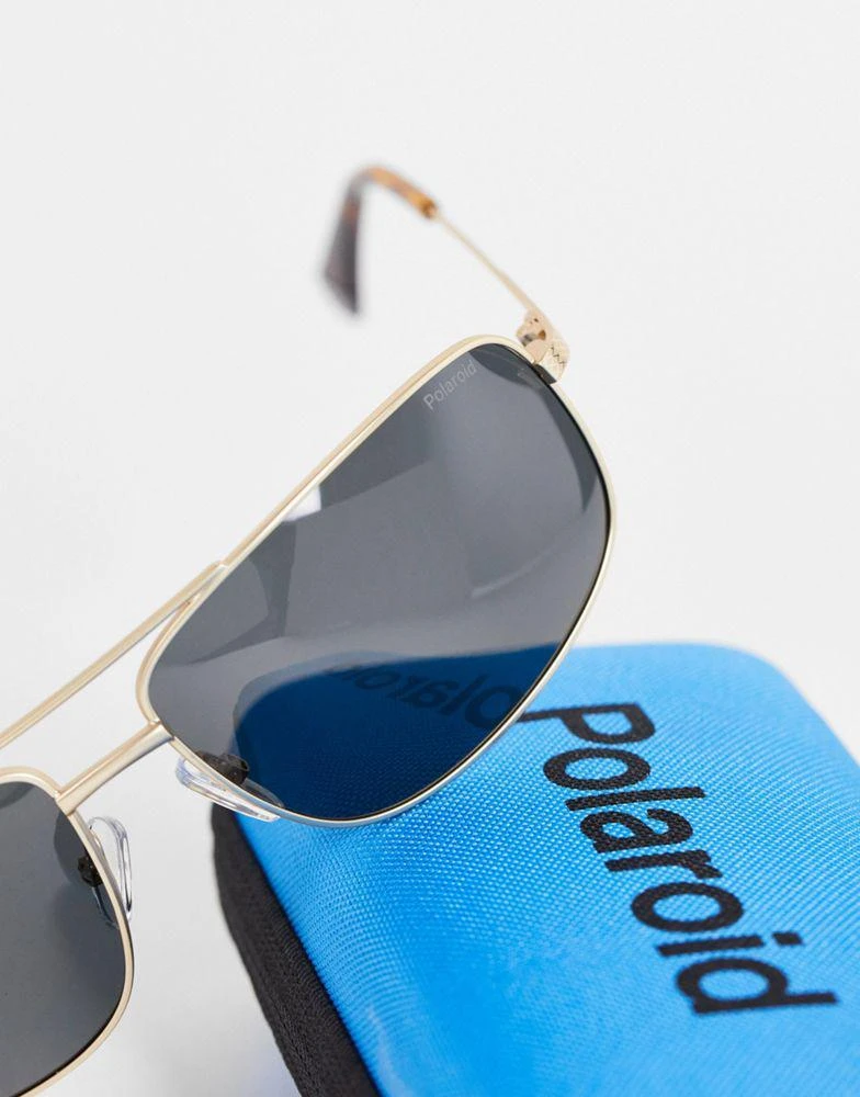 商品Polaroid|Polaroid rectangle aviator sunglasses in black and gold 2101/S,价格¥189,第2张图片详细描述
