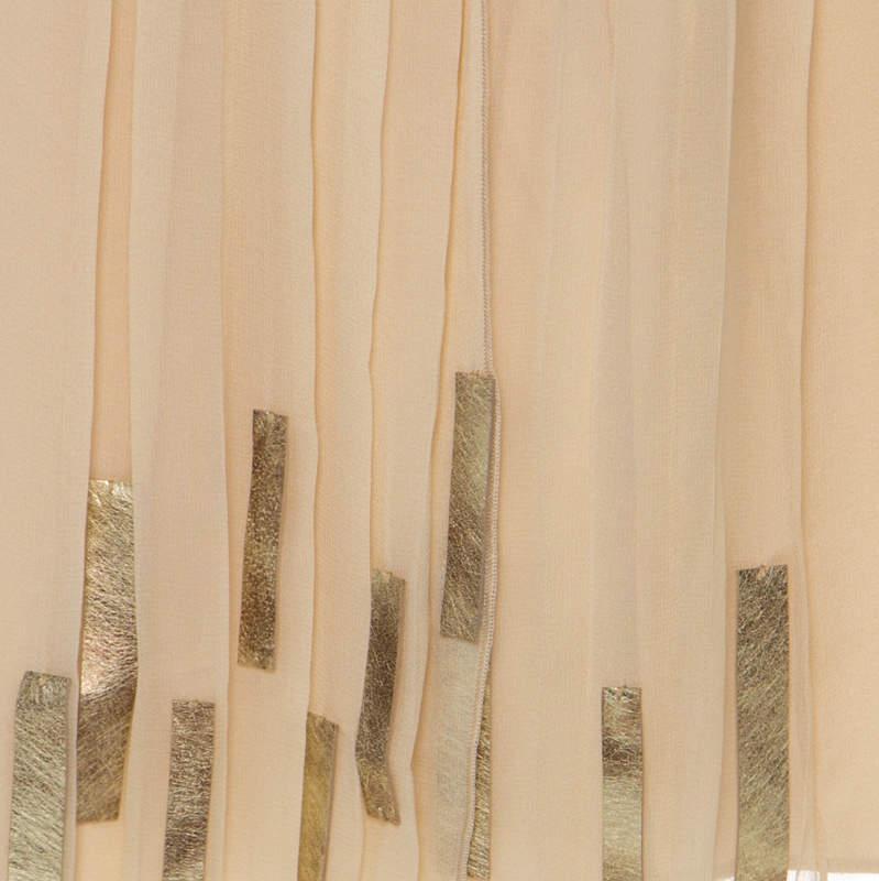 商品[二手商品] Tahari|Elie Tahari Light Beige Pleated Silk and Gold Leather Trim Detail Midi Skirt L,价格¥775,第6张图片详细描述