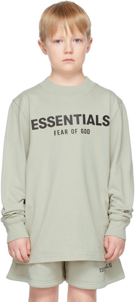 商品Essentials|SSENSE Exclusive Kids Green Logo Long Sleeve T-Shirt,价格¥318,第4张图片详细描述