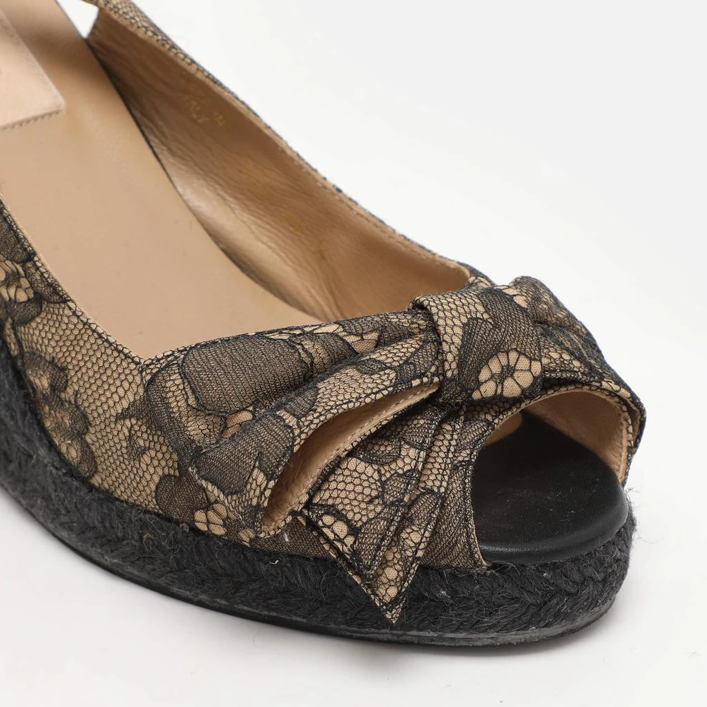 Valentino Black/Beige Lace Bow Slingback Wedge Espadrille Sandals Size 36.5 商品