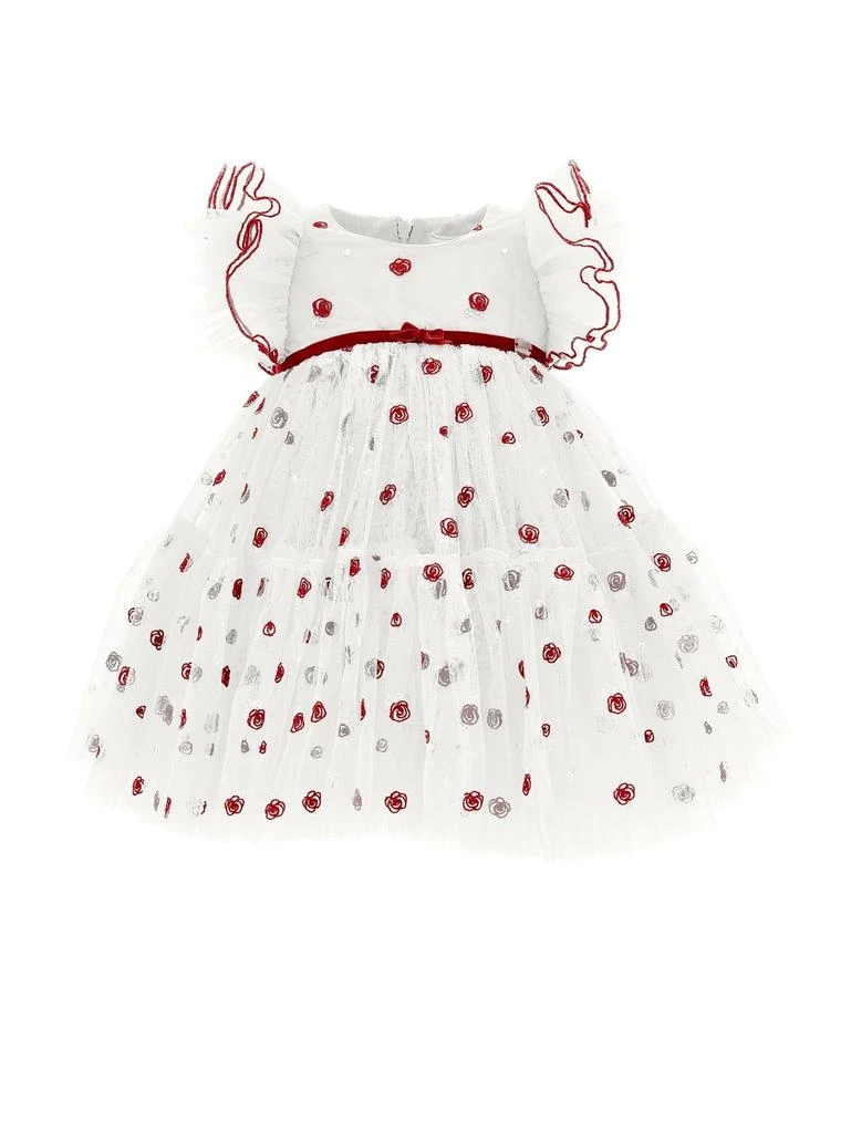 商品MONNALISA|Monnalisa Floral-Embroidered Round-Neck Flared Dress,价格¥2525,第1张图片