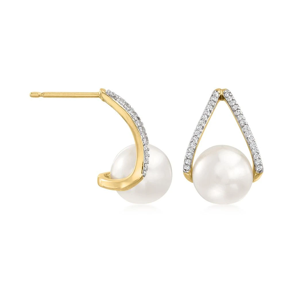 商品Ross-Simons|8-8.5mm Cultured Pearl and . Diamond Drop Earrings in 14kt Yellow Gold,价格¥3246,第3张图片详细描述