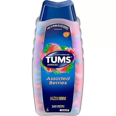 商品TUMS|TUMS Ultra Strength Chewable Antacid Tablets, Assorted Berries, 265 ct.,价格¥105,第1张图片