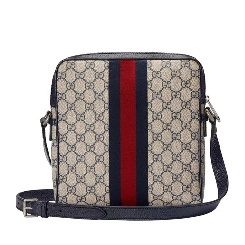 Gucci/古驰 22春夏新款Ophidia系列 男士小号米色/蓝色提花帆布红蓝织带银色徽标老花单肩斜挎邮差包 54792696IWN4076 商品