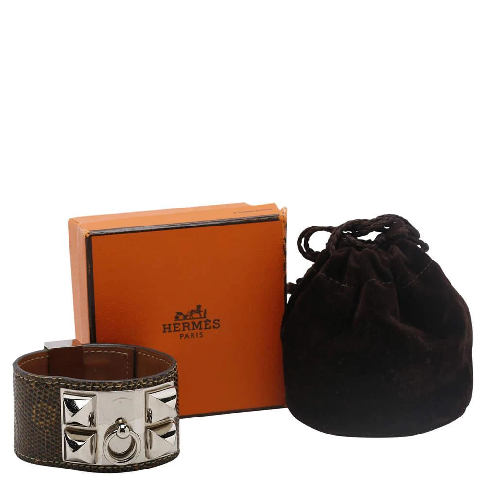 商品[二手商品] Hermes|Hermes Brown Leather Lizard Collier de Chien Wide Bracelet,价格¥6433,第4张图片详细描述