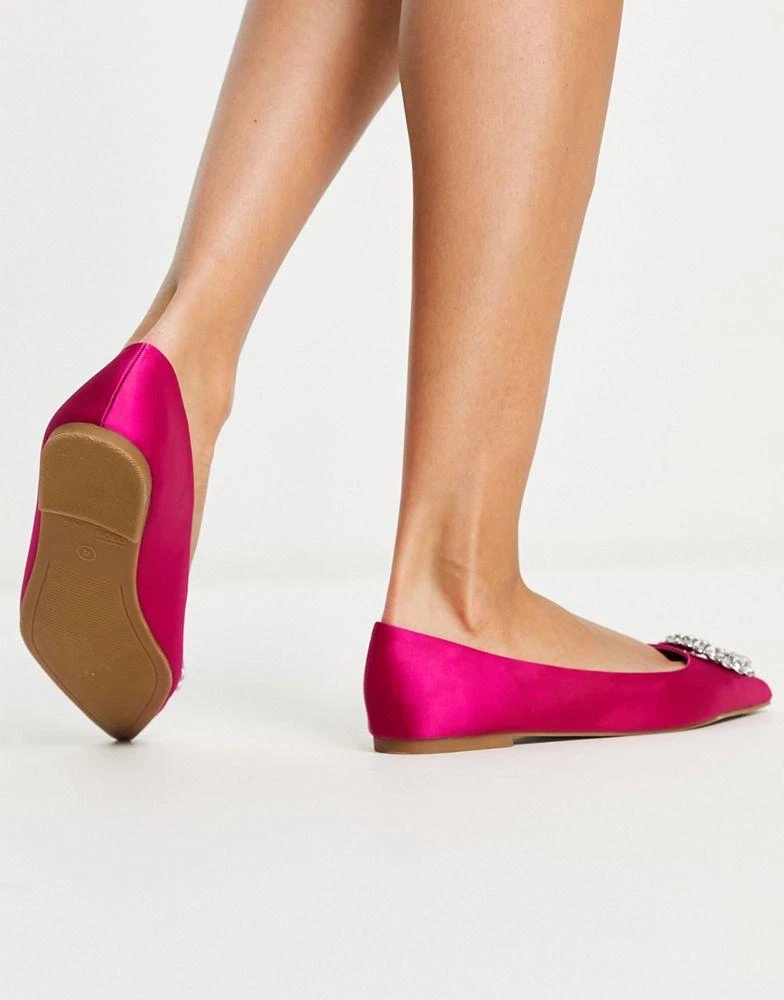 商品ASOS|ASOS DESIGN Laura embellished pointed ballet flats in pink satin,价格¥147,第4张图片详细描述