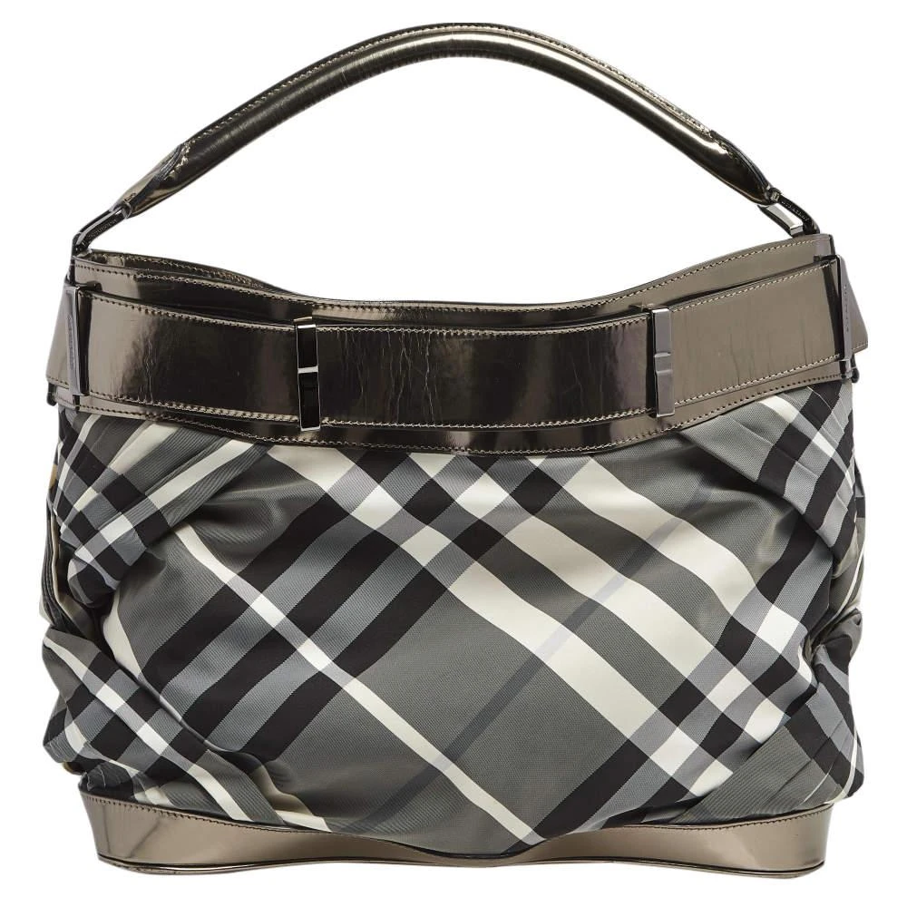 商品[二手商品] Burberry|Burberry Metallic/Black Beat Check Nylon and Glossy Leather Buckle Shoulder Bag,价格¥2892,第4张图片详细描述