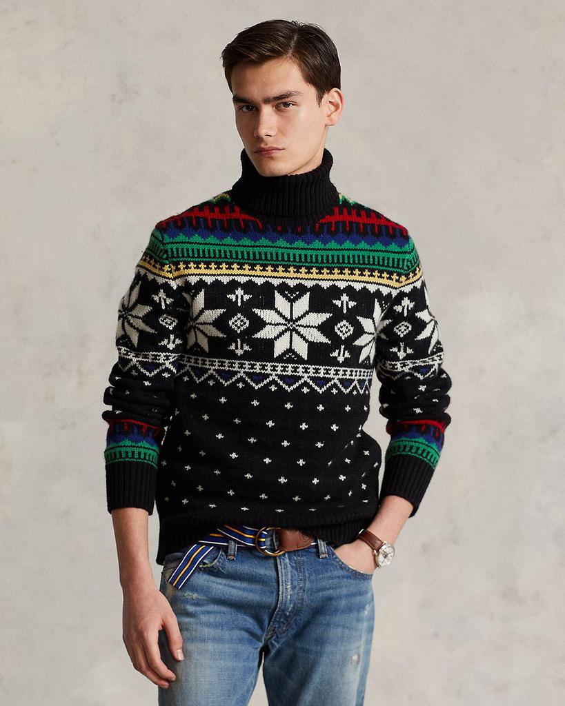 Wool Fair Isle Intarsia Knit Regular Fit Turtleneck Sweater商品第4张图片规格展示