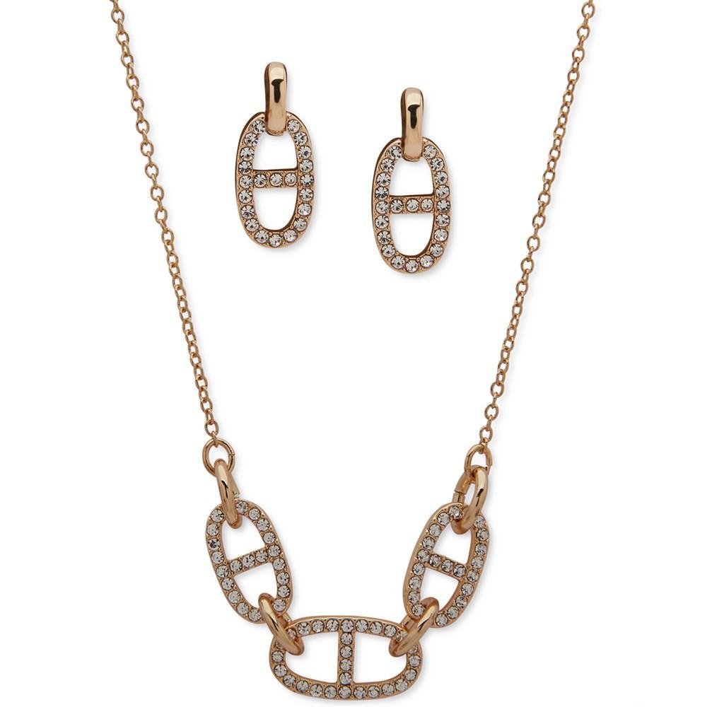 商品Anne Klein|Gold-Tone 2-Pc. Set Pavé Link Collar Necklace & Matching Drop  Earrings,价格¥201,第1张图片