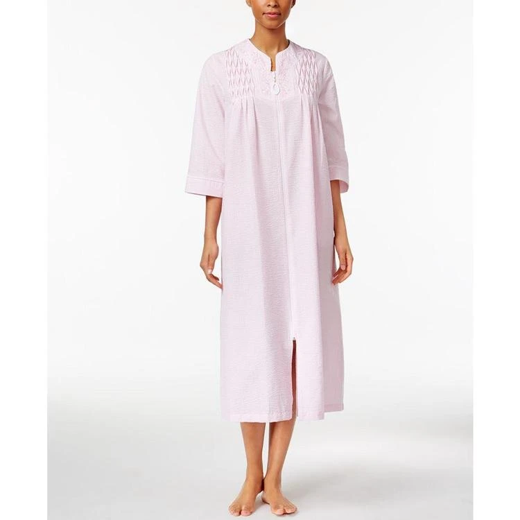 商品Miss Elaine|Smocked Seersucker Zip-Front Long Robe,价格¥298,第1张图片
