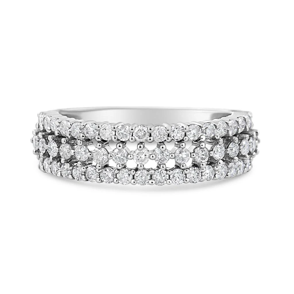 商品Haus of Brilliance|14K White Gold 1.0 Cttw Prong Set Round Diamond Split Shank Three Row Band Ring,价格¥11614,第2张图片详细描述