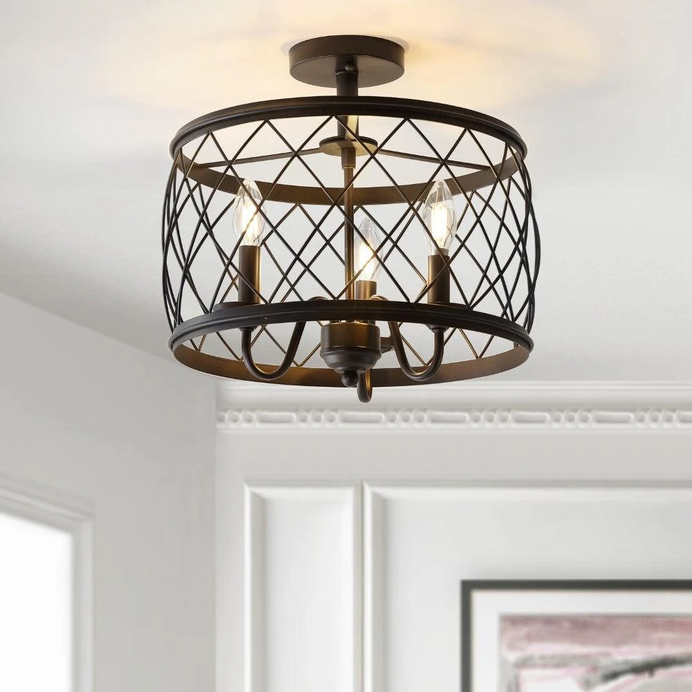 商品JONATHAN Y|Eleanor 15" 3-Light Metal LED Semi Flush Mount Ceiling Light,价格¥1471,第1张图片