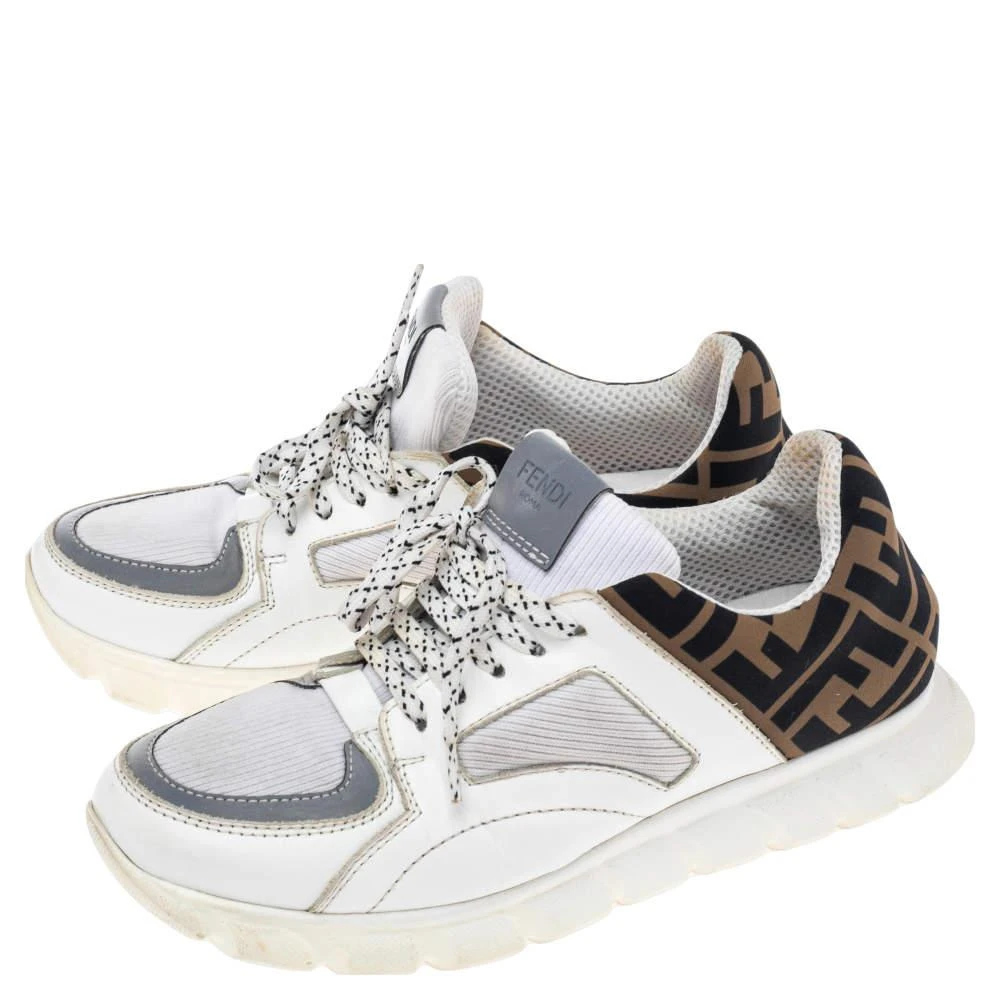 商品[二手商品] Fendi|Fendi White/Brown Leather And Fabric Low Top Sneakers Size 38,价格¥2232,第4张图片详细描述