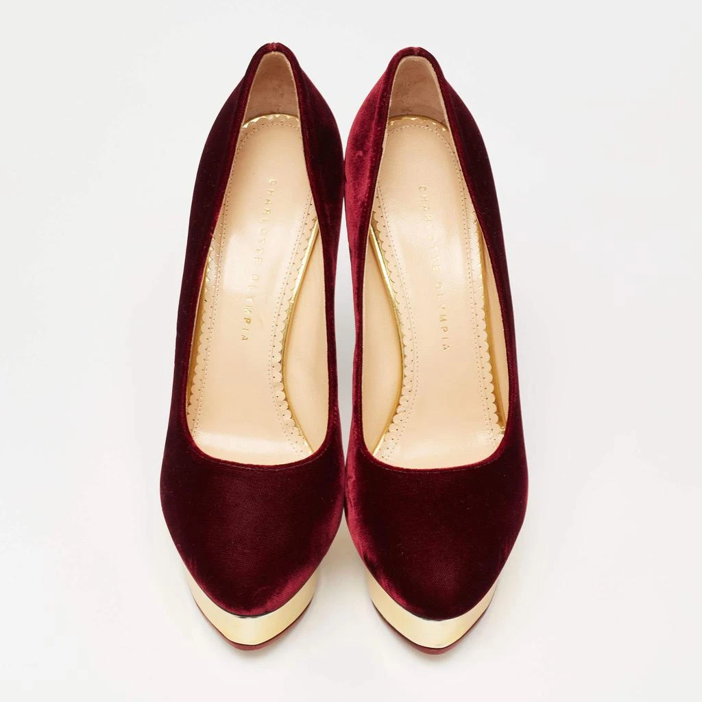 商品Charlotte Olympia|Charlotte Olympia Burgundy Velvet Dolly Platform Pumps Size 41,价格¥2119,第3张图片详细描述