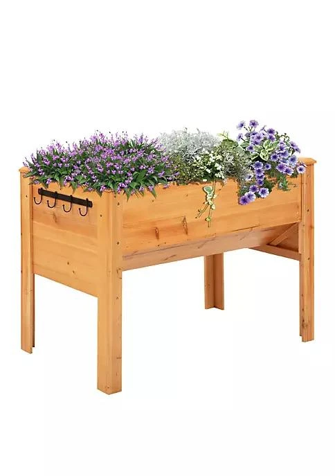 商品Outsunny|48 Fir Wood Raised Garden Bed With Tool Hooks Elevated Planter Box Stand With Unique Funnel Design For Backyard Patio To Grow Vegetables Herbs And Flowers,价格¥1465,第1张图片