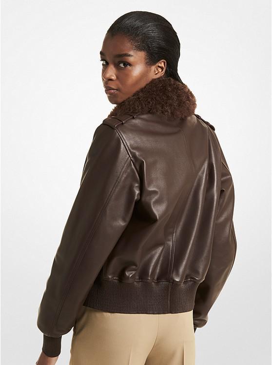 商品Michael Kors|Shearling Collar Plongé Leather Bomber Jacket,价格¥8024,第4张图片详细描述