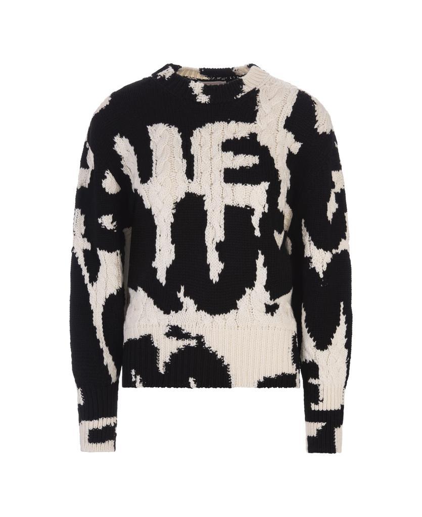 商品Alexander McQueen|Woman Mcqueen Graffiti Inlaid Sweater In Black And Ivory Wool,价格¥10525,第1张图片