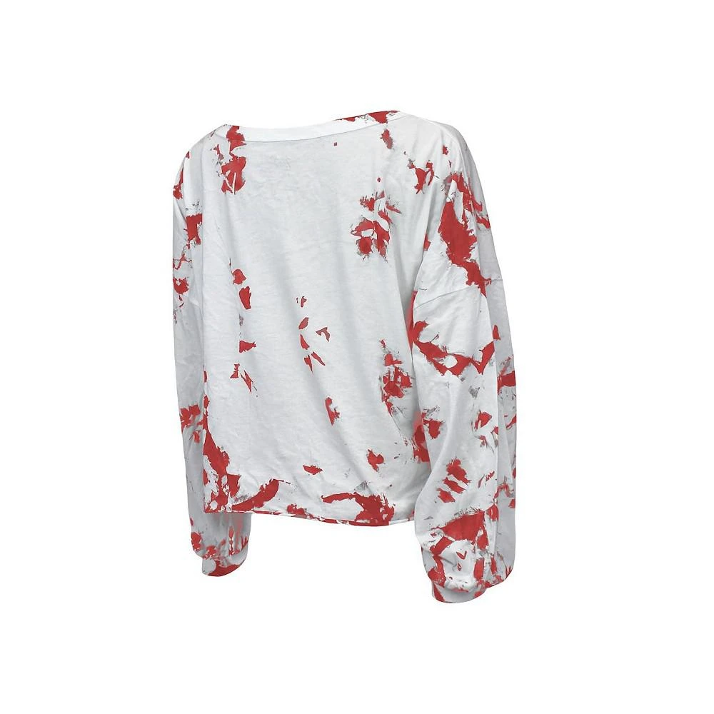 商品Majestic|Women's Threads White and Red Philadelphia 76ers Aquarius Tie-Dye Cropped V-Neck Long Sleeve T-shirt,价格¥356,第4张图片详细描述