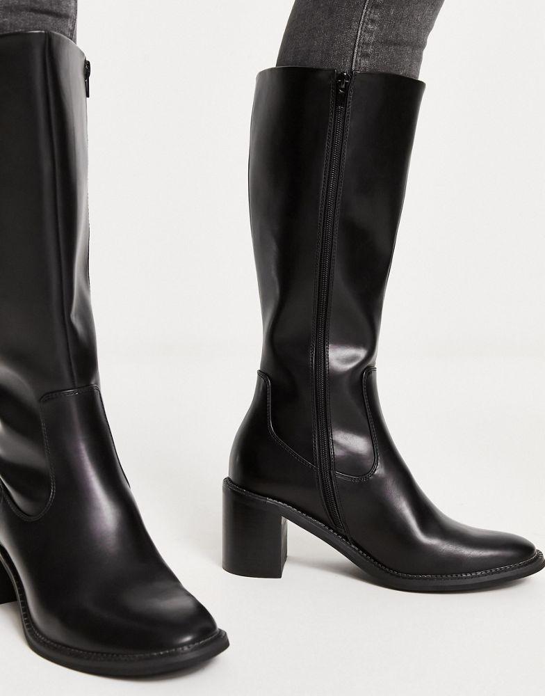 ASOS DESIGN heeled chelsea calf boot in black faux leather商品第4张图片规格展示