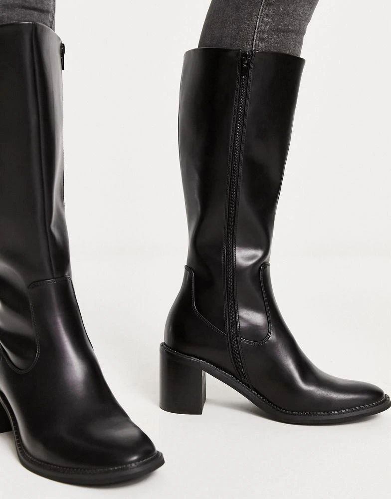 商品ASOS|ASOS DESIGN heeled chelsea calf boot in black faux leather,价格¥515,第4张图片详细描述