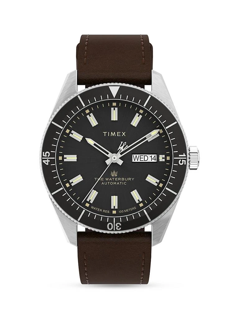 商品Timex|Waterbury Stainless Steel &amp; Leather Strap Watch,价格¥2090,第1张图片